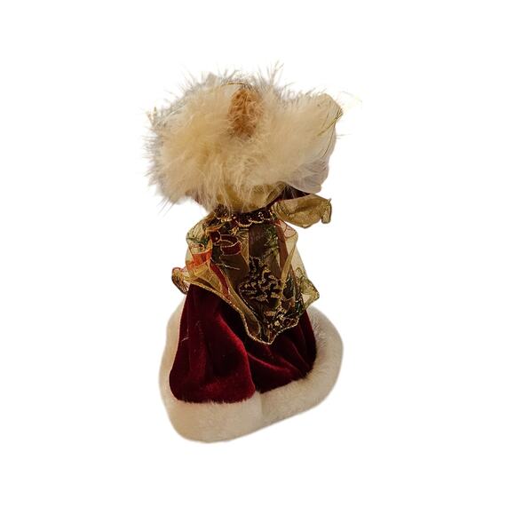 Christmas Angel Tree Topper 12" Tall Red White Porcelain Accents - Picture 4 of 6